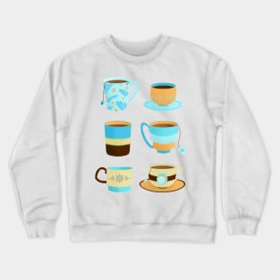 Blue and tan retro tea cups Crewneck Sweatshirt